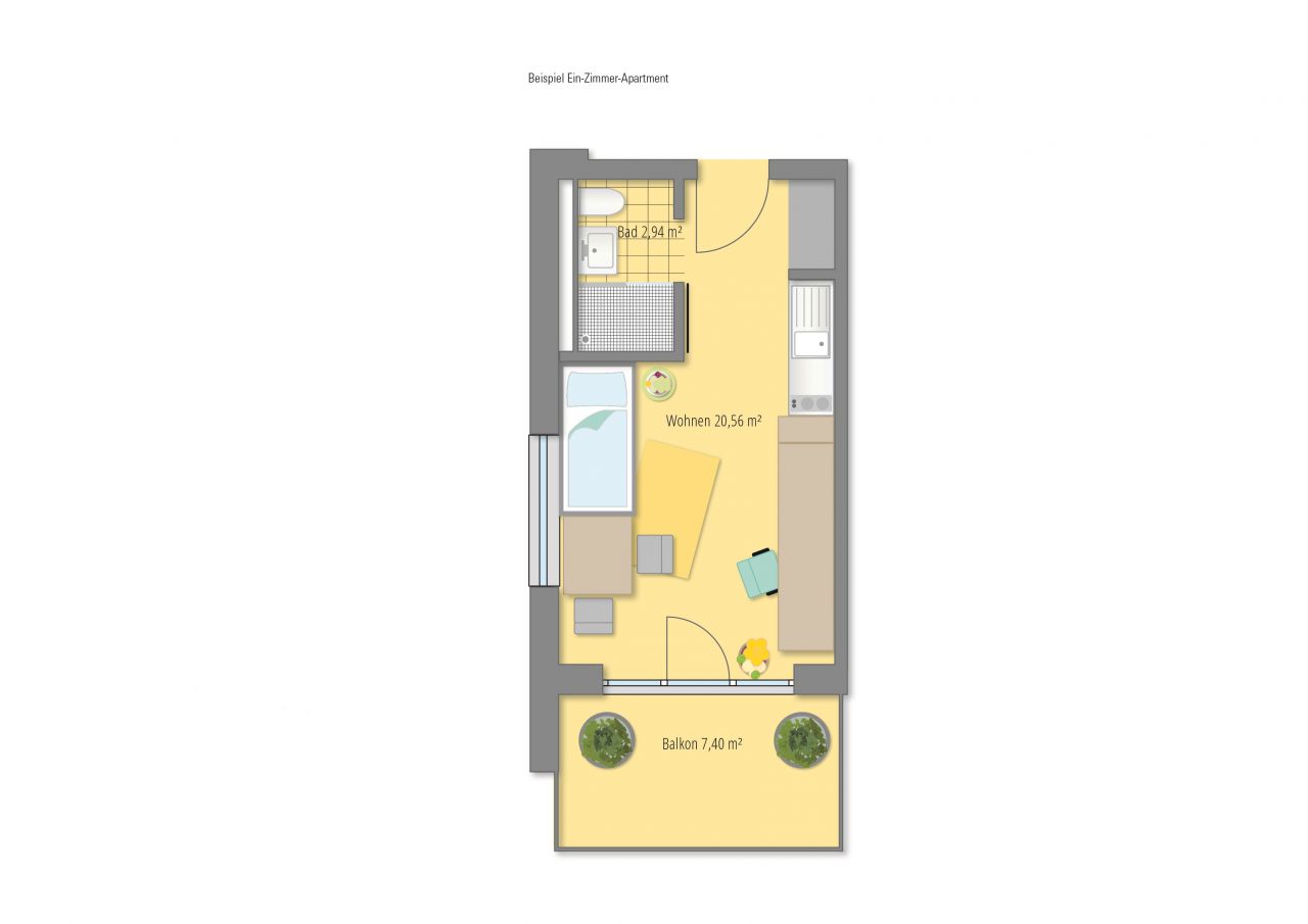Voll möbliertes 1-Zimmer Apartment mit Balkon & Stellplatz